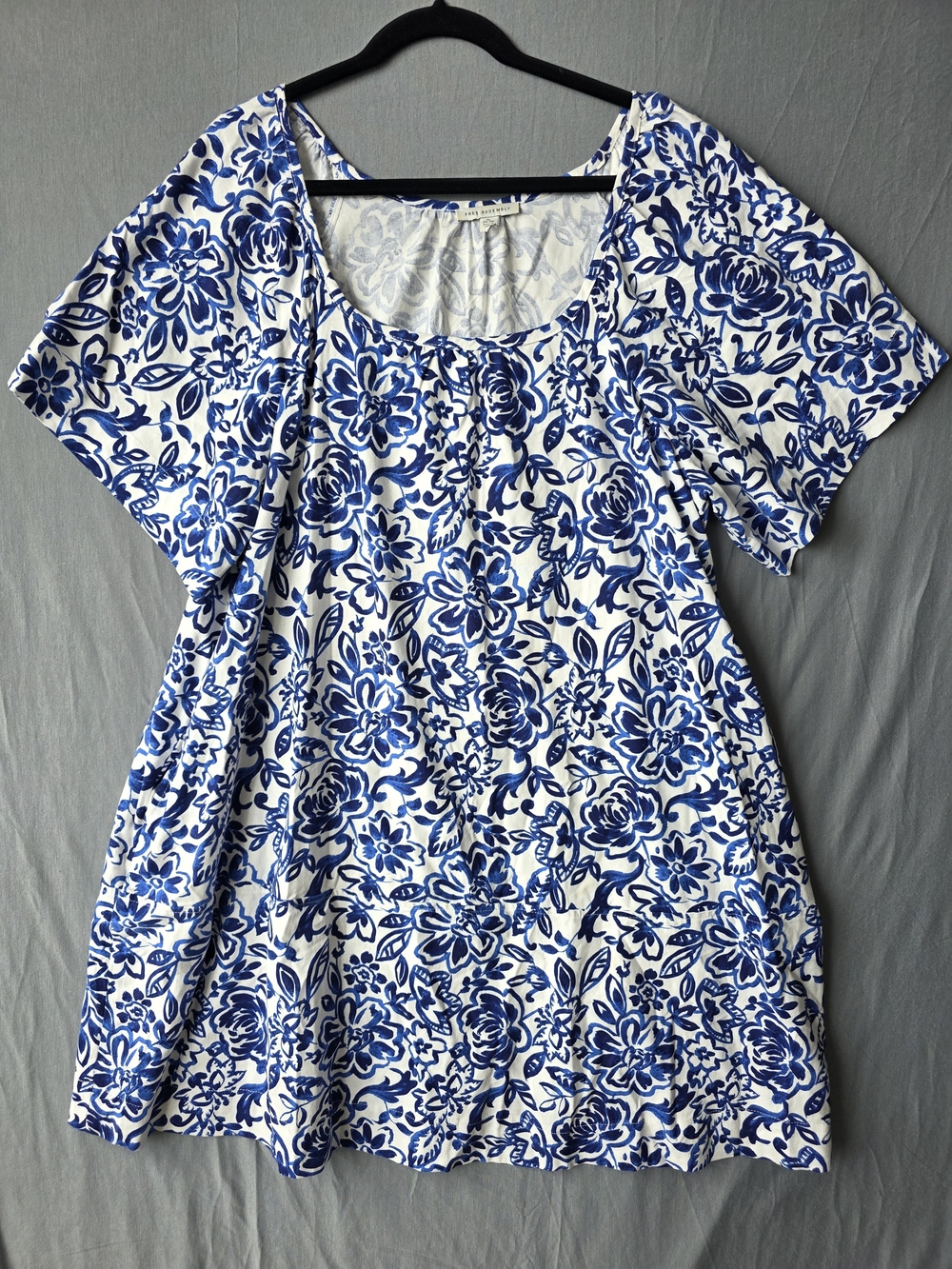 Free Assembly Women's XL Blue White Floral Dress Belted Cottagecore Boho